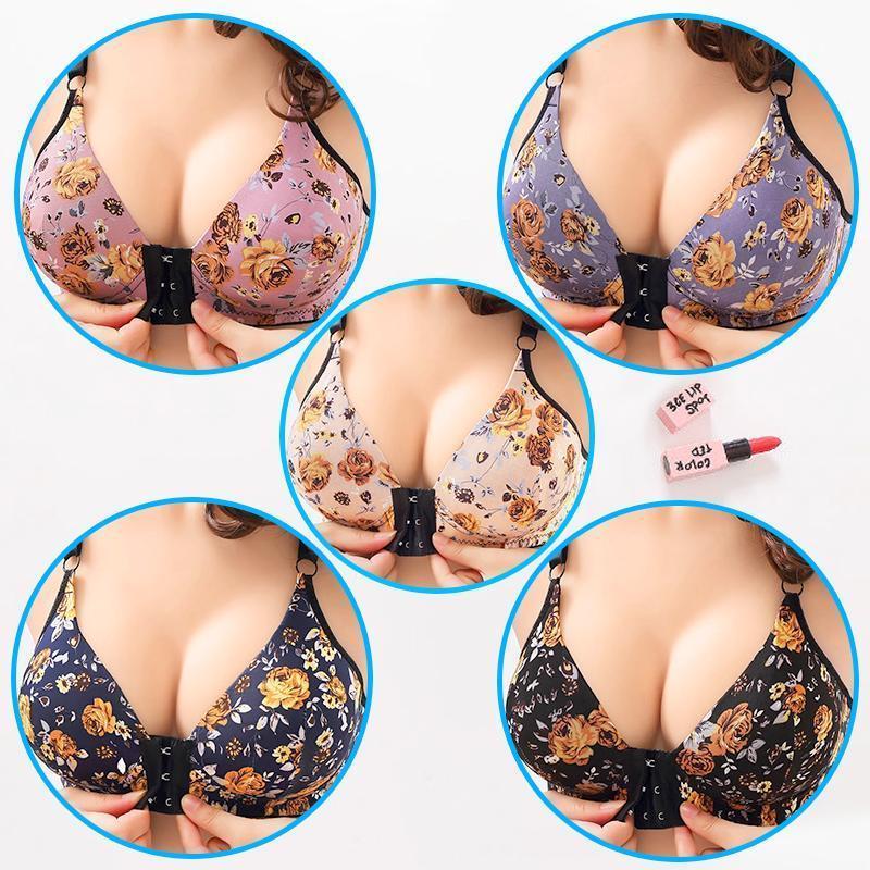 WOMENS FRONT BUCKLE GATHERED PRINT BRA