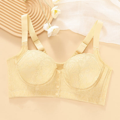 Adjustable strap front button lace bra
