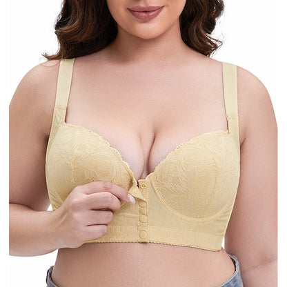 Adjustable strap front button lace bra