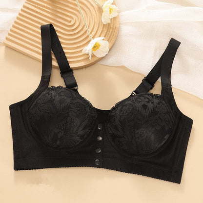 Adjustable strap front button lace bra