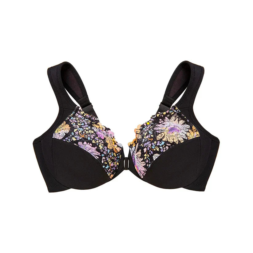 FRONT CLOSURE PLUS SIZE FULL COVERAGE LACE BRA-Flower