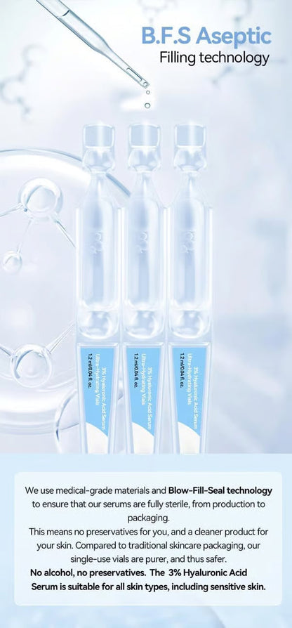Ultra-Hydrating Serum -Vegan | 3% Hyaluronic Acid Glass Skin Single-Use Vials Skincare Comfort