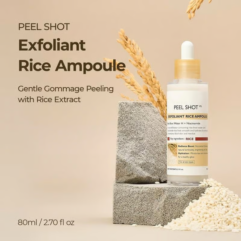 💥Peel Shot Glow Rice Ampoule Duo - Serums for Brightening, Exfoliating, and Moisturizing🌾