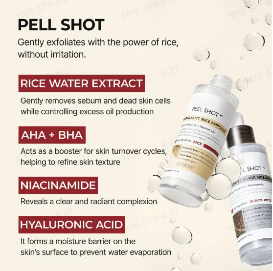 💥Peel Shot Glow Rice Ampoule Duo - Serums for Brightening, Exfoliating, and Moisturizing🌾